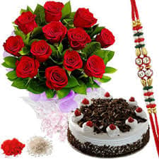 Rakhi with Roses n Black Forest Cake